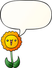cartoon flower and speech bubble in smooth gradient style