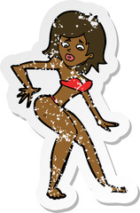 retro distressed sticker of a cartoon woman in bikini