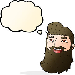 cartoon man with beard laughing with thought bubble