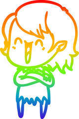 rainbow gradient line drawing cute cartoon happy vampire girl