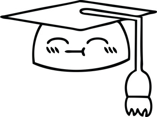 line drawing cartoon graduation hat