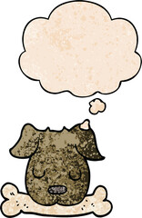 cartoon dog with bone and thought bubble in grunge texture pattern style