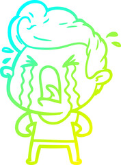 cold gradient line drawing cartoon crying man