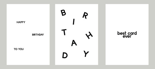 Set of minimalistic Happy Birthday posters. Vector illustrations. Postcards, cards, covers