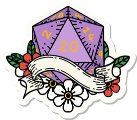 natural twenty D20 dice roll sticker