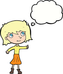 cartoon happy girl with thought bubble