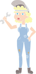 flat color illustration of a cartoon woman with spanner