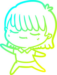 cold gradient line drawing cartoon woman