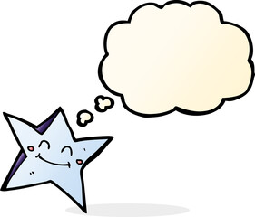 cartoon happy star character with thought bubble