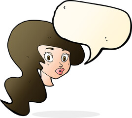 cartoon pretty female face with speech bubble