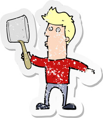 retro distressed sticker of a cartoon man cooking