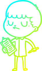 cold gradient line drawing cartoon grumpy boy
