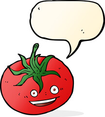cartoon tomato with speech bubble