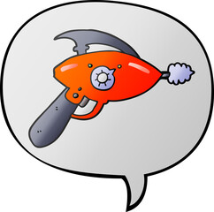cartoon ray gun and speech bubble in smooth gradient style