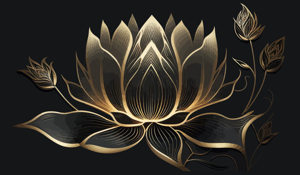 Luxury gold lotus background vector. Beautiful, minimalistic print for your decor for postcard, congratulations and poster. Vector illustration