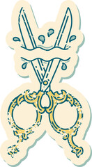 distressed sticker tattoo style icon of barber scissors
