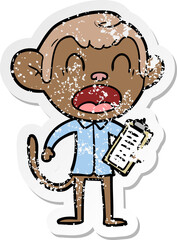 distressed sticker of a shouting cartoon monkey