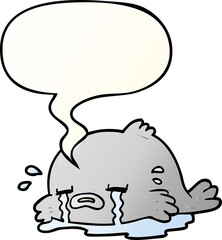 cartoon crying fish and speech bubble in smooth gradient style