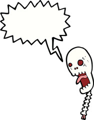 funny cartoon skull with speech bubble