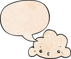 cute cartoon cloud and speech bubble in retro texture style