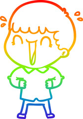 rainbow gradient line drawing laughing cartoon man