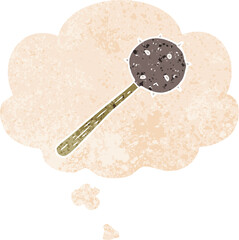 cartoon mace and thought bubble in retro textured style