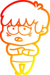 warm gradient line drawing cartoon exhausted boy