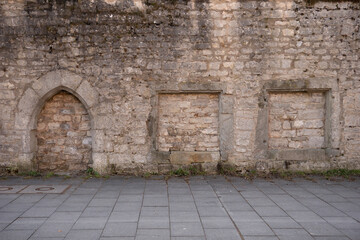Altstadt Mauer mit verschiedenen geometrischen Formen in Rothenburg ob der Tauber, Deutschland, Bayern