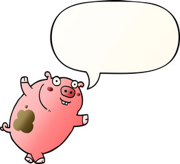 funny cartoon pig and speech bubble in smooth gradient style