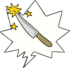 cartoon sharp kitchen knife and speech bubble