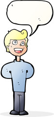 cartoon happy man with speech bubble