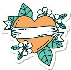 tattoo style sticker of a heart and banner