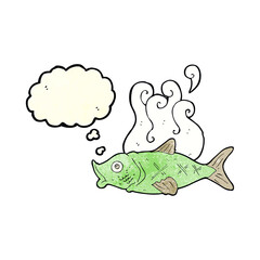 cartoon smelly fish with thought bubble