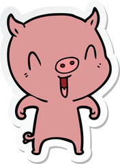 sticker of a happy cartoon pig