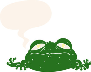 cartoon ugly frog and speech bubble in retro style