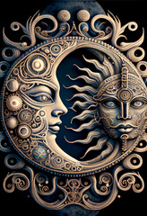 Generative AI render of a sun and moon themed illustration