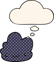cute cartoon cloud and thought bubble in comic book style