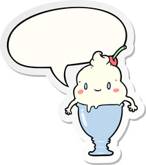 cute cartoon ice cream and speech bubble sticker