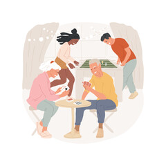 Game room isolated cartoon vector illustration. Young people at table soccer, seniors play card game, condo recreational area, community, common room, neighbors meeting place vector cartoon.