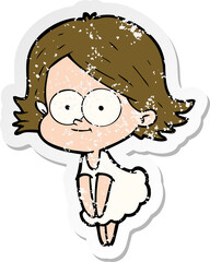 distressed sticker of a happy cartoon girl