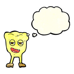 cartoon rotten tooth character with thought bubble