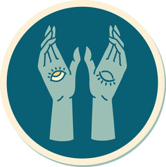 tattoo style sticker of mystic hands