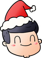 gradient cartoon of a male face wearing santa hat