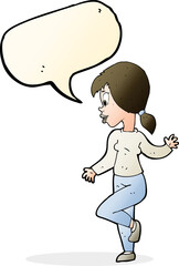 cartoon woman waving with speech bubble