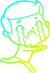 cold gradient line drawing cartoon man crying