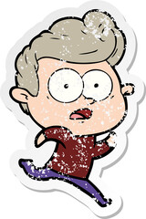 distressed sticker of a cartoon staring man