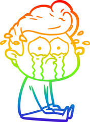 rainbow gradient line drawing cartoon crying man