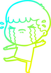 cold gradient line drawing cartoon man crying