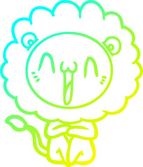 cold gradient line drawing happy cartoon lion