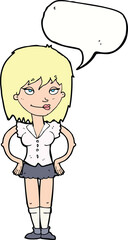 cartoon woman with hands on hips with speech bubble